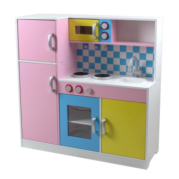 Продукт GINGER HOME - Детска Кухня,  Дървена Играчка за Ролеви Игри с Цветен Дизайн, 90x30x90 см - 0 - BG Hlapeta