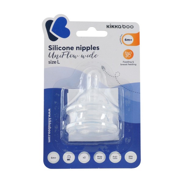 Kikkaboo UniFlow Wide - Биберон силиконов L 2бр Продукт Kikkaboo UniFlow Wide - Биберон силиконов L 2бр - 0 - BG Hlapeta