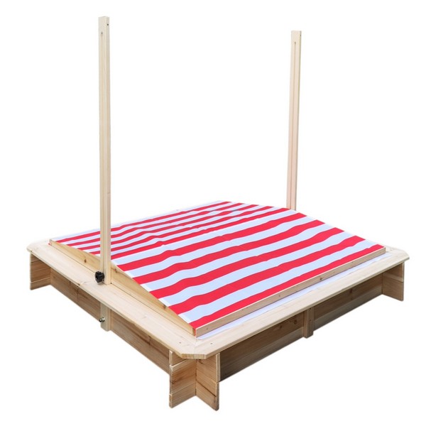 Продукт GINGER HOME - Детски Пясъчник с Регулируем Покрив с UV Защита, 117x117x113 см, Дървен – Идеален за Игра на Открито - 0 - BG Hlapeta