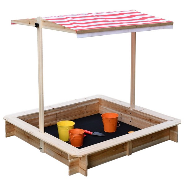 Продукт GINGER HOME - Детски Пясъчник с Регулируем Покрив с UV Защита, 117x117x113 см, Дървен – Идеален за Игра на Открито - 0 - BG Hlapeta