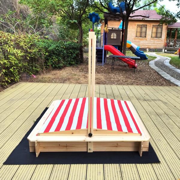 Продукт GINGER HOME - Детски Пясъчник с Регулируем Покрив с UV Защита, 117x117x113 см, Дървен – Идеален за Игра на Открито - 0 - BG Hlapeta