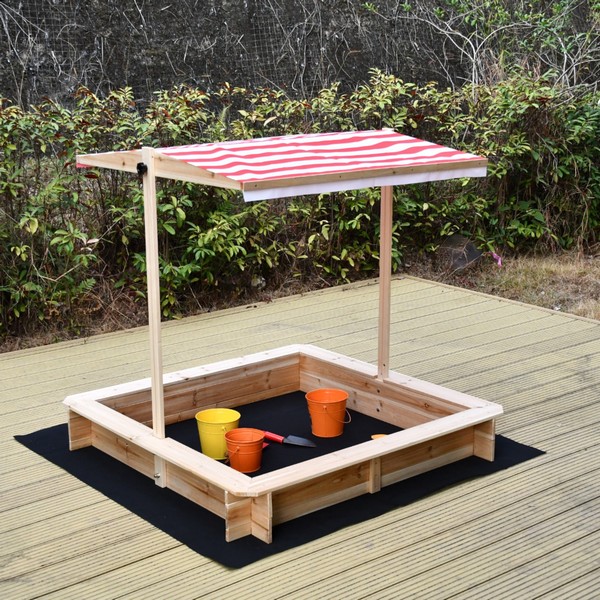 Продукт GINGER HOME - Детски Пясъчник с Регулируем Покрив с UV Защита, 117x117x113 см, Дървен – Идеален за Игра на Открито - 0 - BG Hlapeta
