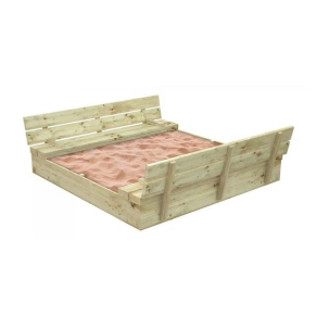 GINGER HOME - Голям Детски Пясъчник с Пейки и Сгъваем Капак 157x157x21см, Дървен