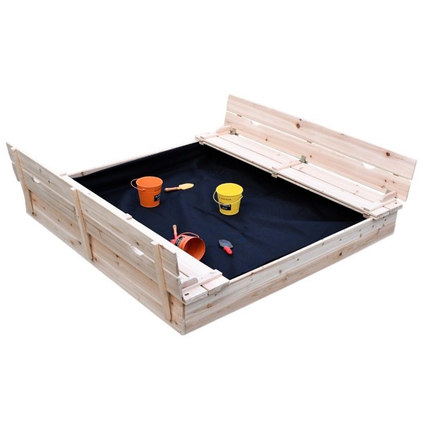 Продукт GINGER HOME - Голям Детски Пясъчник с Пейки и Сгъваем Капак 157x157x21см, Дървен - 0 - BG Hlapeta