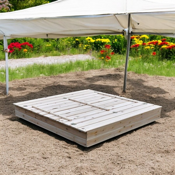 Продукт GINGER HOME - Голям Детски Пясъчник с Пейки и Сгъваем Капак 157x157x21см, Дървен - 0 - BG Hlapeta