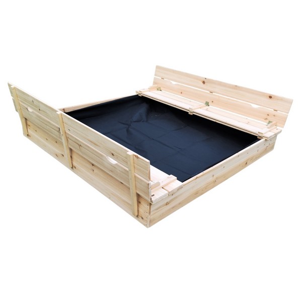 Продукт GINGER HOME - Голям Детски Пясъчник с Пейки и Сгъваем Капак 157x157x21см, Дървен - 0 - BG Hlapeta