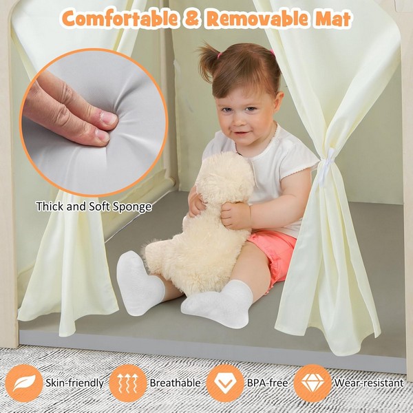 Продукт GINGER HOME - Детска Дървена Къща за Игра 6 в 1 – Стол, Маса, Черна Дъска, Органайзер, Тента и Мека Подложка - 0 - BG Hlapeta