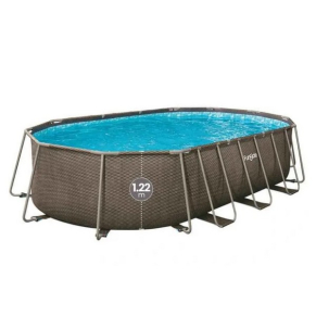 Funsicle Oasis - Басейн метална рамка овал РАТАН 6.10x3.66x1.22 m със скимер филтър и стълба