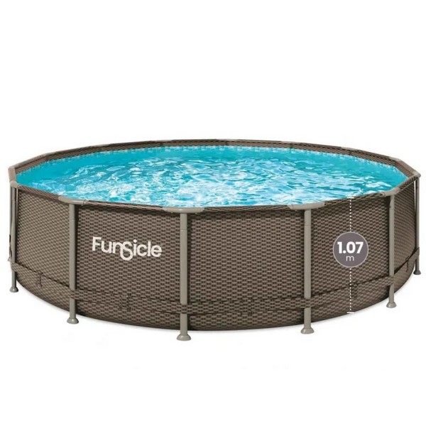 Funsicle Oasis - Басейн метална рамка кръг РАТАН 4.27x1.07 m със скимер филтър и стълба