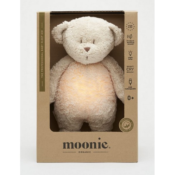 Продукт MOONIE ORGANIC 2.0 МЕЧО - Приятелче за спокоен сън от органичен памук с нощна лампа и успокояващи звуци - 0 - BG Hlapeta