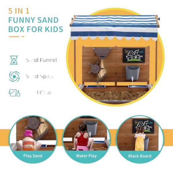 Продукт GINGER HOME - Детски Дървен Пясъчник с Регулируем Покрив, Аксесоари за Игра 120x120x120 см - 0 - BG Hlapeta