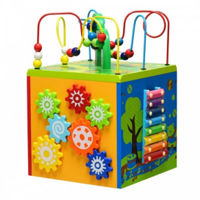 Smart baby - Дървен детски куб с активност 5 в 1 - 30х30х43 см