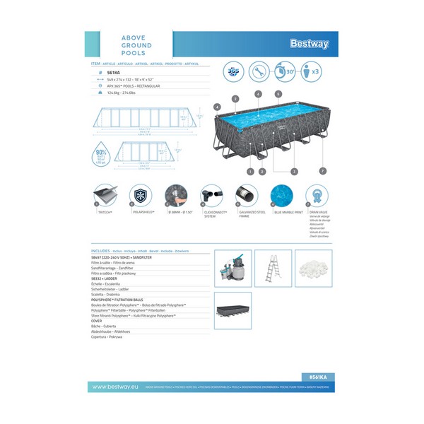 Продукт Bestway - Сглобяем басейн с тръбна конструкция APX 365 правоъгълен 549х274х132см с помпа - 0 - BG Hlapeta