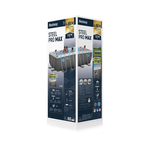 Продукт Bestway Steel Pro Max - Сглобяем басейн с тръбна конструкция правоъгълен 488х244х122см с помпа - 0 - BG Hlapeta