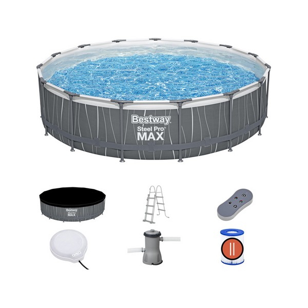 Bestway Steel Pro Max - Сглобяем басейн с тръбна конструкция кръгъл 457х107см с помпа и LED светлина