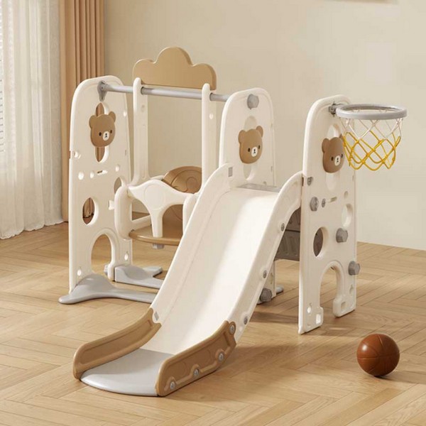Продукт Feelkids Мече - Детска пластмасова пързалка с люлка и баскетболен кош - 0 - BG Hlapeta