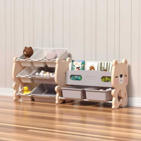 Feelkids Мече - Комбиниран пластмасов скрин за съхранение на играчки и книги