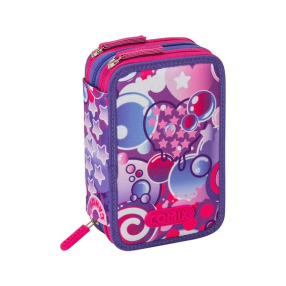 Comix Bright Bubbles Girl - Ученически несесер с 3 ципа и съдържание
