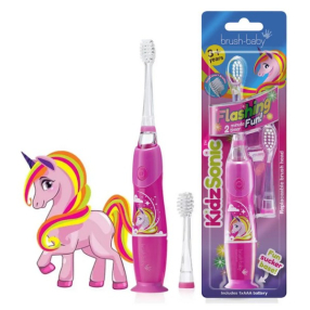 Brush-Baby Unicorn KidzSonic - Електрическа четка за зъби с USB захранване и 1 резервна глава 3+ години