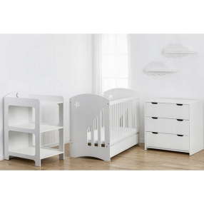 Детска стая Moon - Кошара, скрин, шкаф за повиване + матрак Детска стая Moon - Кошара, скрин, шкаф за повиване + матрак