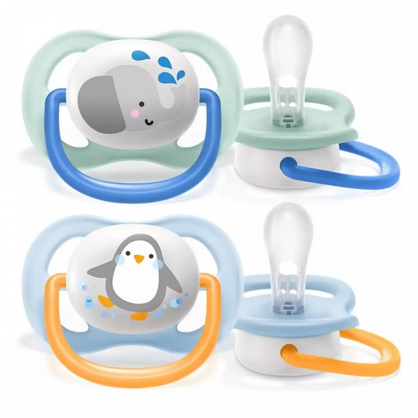 Продукт Philips AVENT Ultra Air Animals - 2 бр. ортодонтични залъгалки 0-6м с декорация в кутия за стерилизиране - 0 - BG Hlapeta