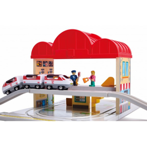 Hape - Детски дървен железопътен комплект, 40 части