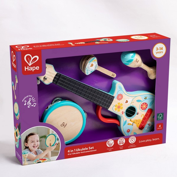 Hape Перкусии - Детски музикален комплект, 4 части