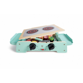 Hape Барбекю и скара с аксесоари и звуци - Детски дървен комплект, 24части