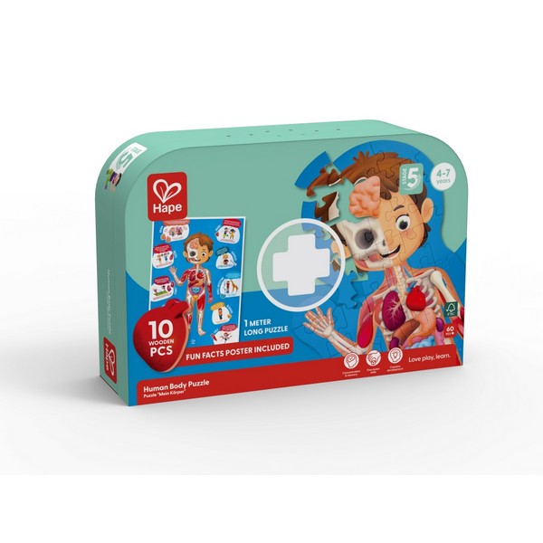 Продукт Hape Човешко тяло - Дървен пъзел, 60 части - 0 - BG Hlapeta