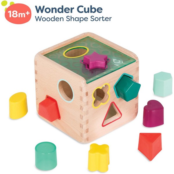Продукт Battat Куб с форми за сортиране - Дървена играчка, 14 см - 0 - BG Hlapeta