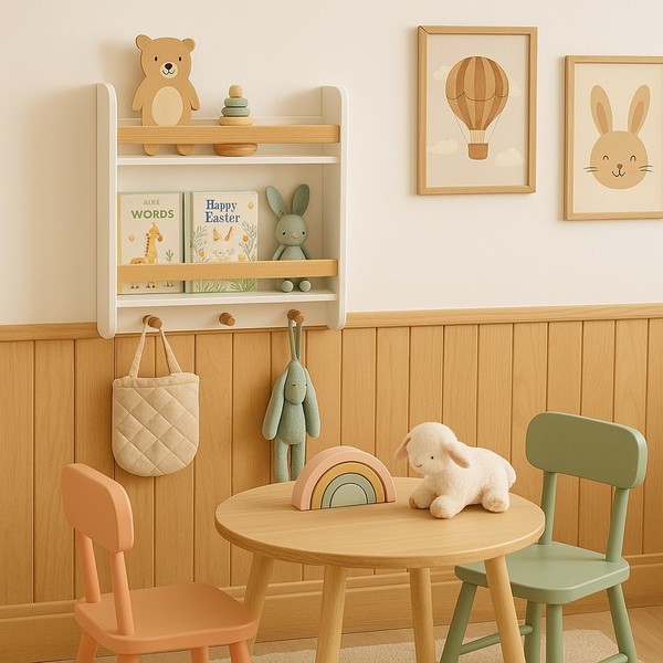 Продукт GINGER HOME - Детска Етажерка, Стенна с Рафтове и Закачалки, Бяла, За Детска Стая - 0 - BG Hlapeta