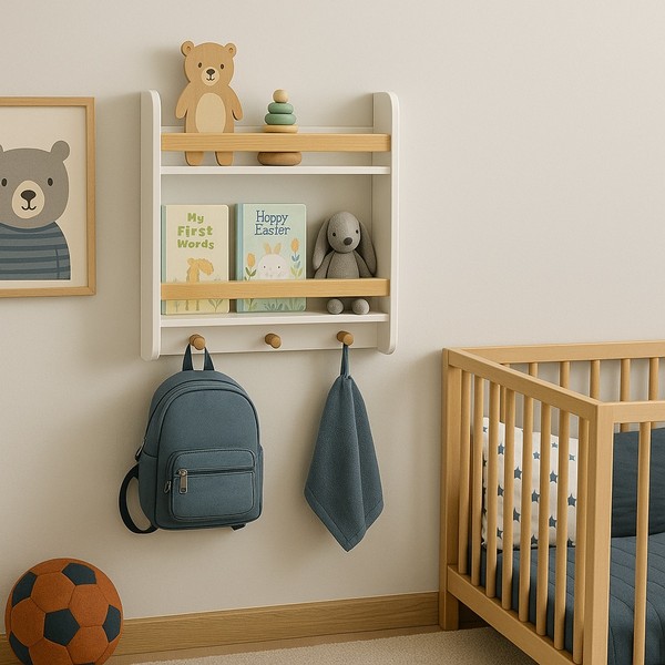 Продукт GINGER HOME - Детска Етажерка, Стенна с Рафтове и Закачалки, Бяла, За Детска Стая - 0 - BG Hlapeta