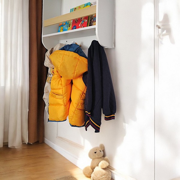 Продукт GINGER HOME - Детска Етажерка, Стенна с Рафтове и Закачалки, Бяла, За Детска Стая - 0 - BG Hlapeta