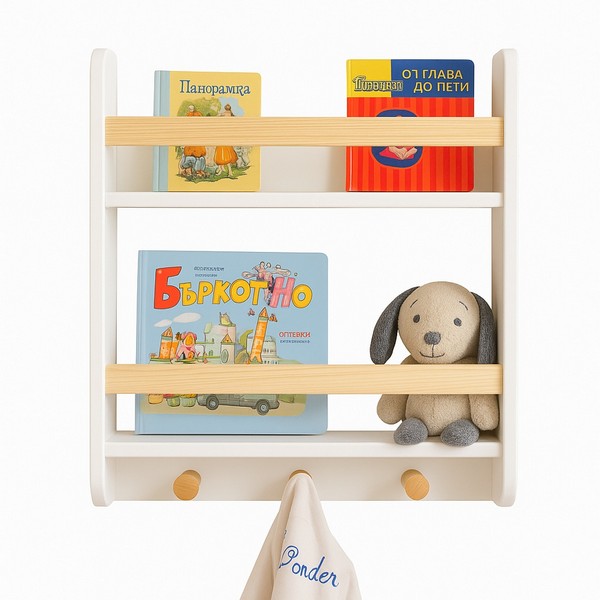 Продукт GINGER HOME - Детска Етажерка, Стенна с Рафтове и Закачалки, Бяла, За Детска Стая - 0 - BG Hlapeta