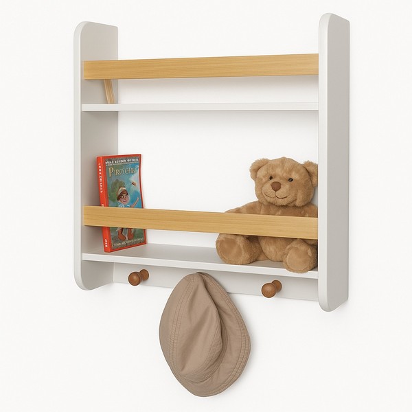 Продукт GINGER HOME - Детска Етажерка, Стенна с Рафтове и Закачалки, Бяла, За Детска Стая - 0 - BG Hlapeta