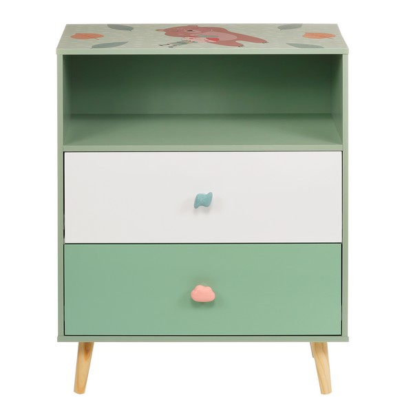 Продукт GINGER HOME FOREST Мече - Детски Шкаф за Играчки и Дрехи, Етажерка с за Детска Стая с 2 чекмеджета - 0 - BG Hlapeta