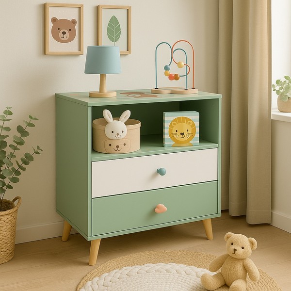 Продукт GINGER HOME FOREST Мече - Детски Шкаф за Играчки и Дрехи, Етажерка с за Детска Стая с 2 чекмеджета - 0 - BG Hlapeta