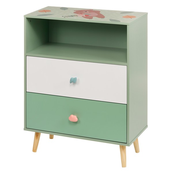 Продукт GINGER HOME FOREST Мече - Детски Шкаф за Играчки и Дрехи, Етажерка с за Детска Стая с 2 чекмеджета - 0 - BG Hlapeta