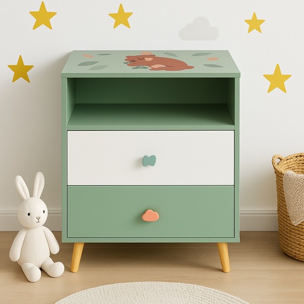 Продукт GINGER HOME FOREST Мече - Детски Шкаф за Играчки и Дрехи, Етажерка с за Детска Стая с 2 чекмеджета - 0 - BG Hlapeta