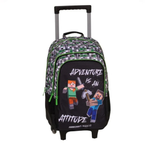 Minecraft Black - Ученическа раница на колела с несесер