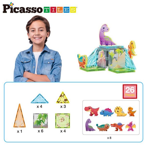 Продукт Picasso STEAM Динозаври - Магнитен конструктор 26 части - 0 - BG Hlapeta