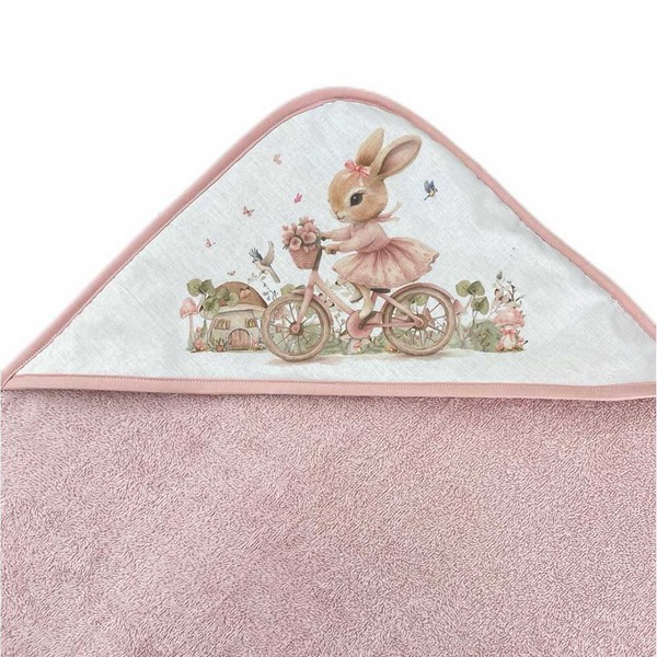 Продукт Bambino Casa Rose Rabbit Bicycle - Хавлия с качулка 100 х 100 см - 0 - BG Hlapeta