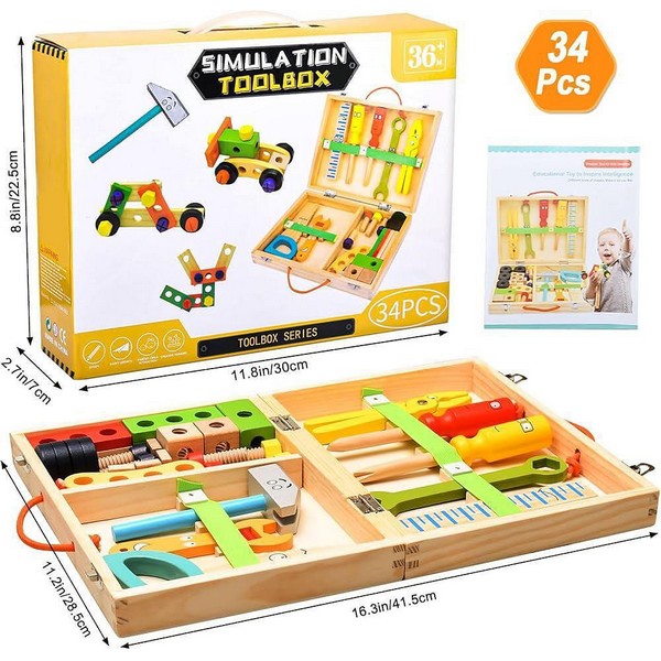 Продукт Детски дървен комплект с инструменти, 34 части - 0 - BG Hlapeta