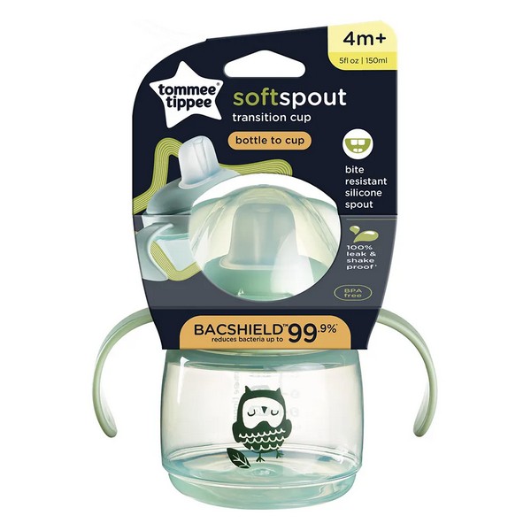 Продукт Tommee Tippee Soft Spout - Неразливаща се чаша с мек накрайник с антибактериална технология BACSHIELD, с дръжки, 150 мл, 4м+ - 0 - BG Hlapeta