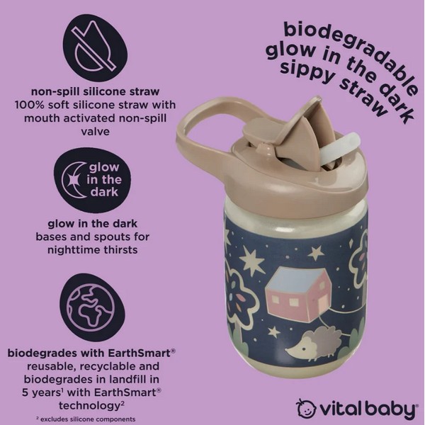 Продукт Vital Baby EarthSmart - Неразливаща се чаша със сламка 350 мл светеща в тъмното - 0 - BG Hlapeta