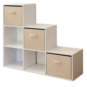 GINGER HOME Детска Етажерка, Органайзер за Играчки,  с 6 Отделения и Текстилни Кутии