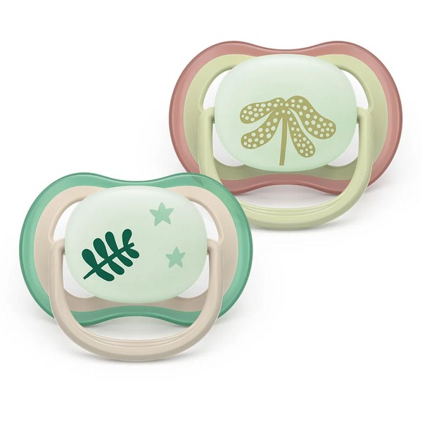 Продукт Philips AVENT Ultra Air NightTime - 2 броя светещи в тъмното, ортодонтски силиконови залъгалки, 6-18м, с картинки, в кутия за стерилизиране - 0 - BG Hlapeta