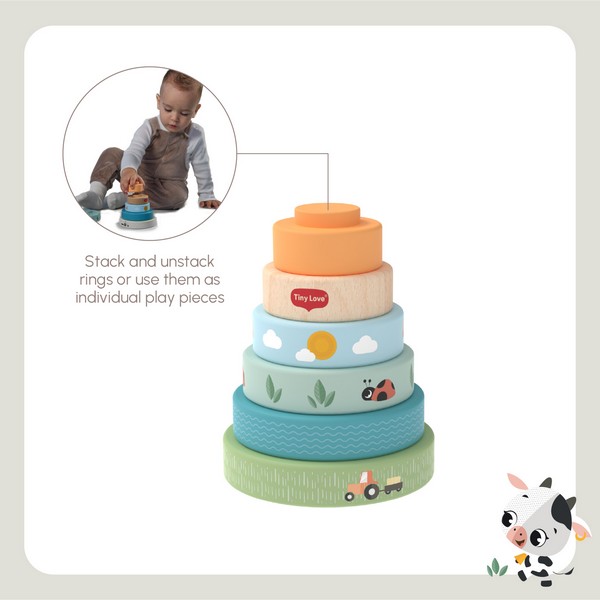 Продукт TINY LOVE Farmers Funday - Дървена кула за подреждане, 6м+ - 0 - BG Hlapeta