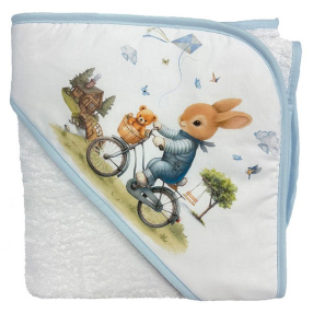 Bambino Casa blu Rabbit Bicycle - Хавлия с качулка 100 х 100 см Bambino Casa blu Rabbit Bicycle - Хавлия с качулка 100 х 100 см