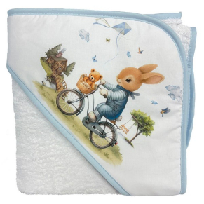 Bambino Casa blu Rabbit Bicycle - Хавлия с качулка 100 х 100 см Bambino Casa blu Rabbit Bicycle - Хавлия с качулка 100 х 100 см